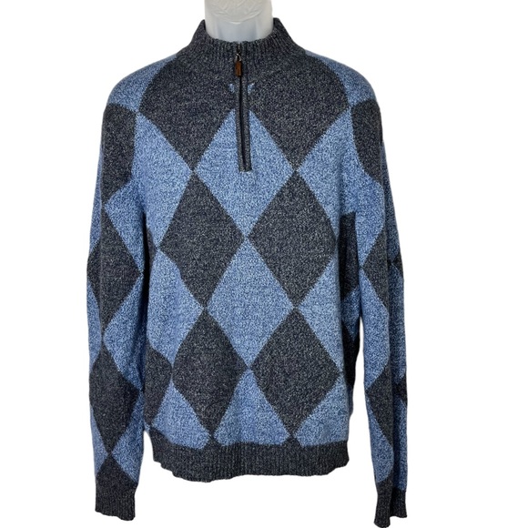 Robert Talbott Other - Robert Talbott Blue & Gray Argyle 1/4 Zip Pullover Sweater Mens Size Large